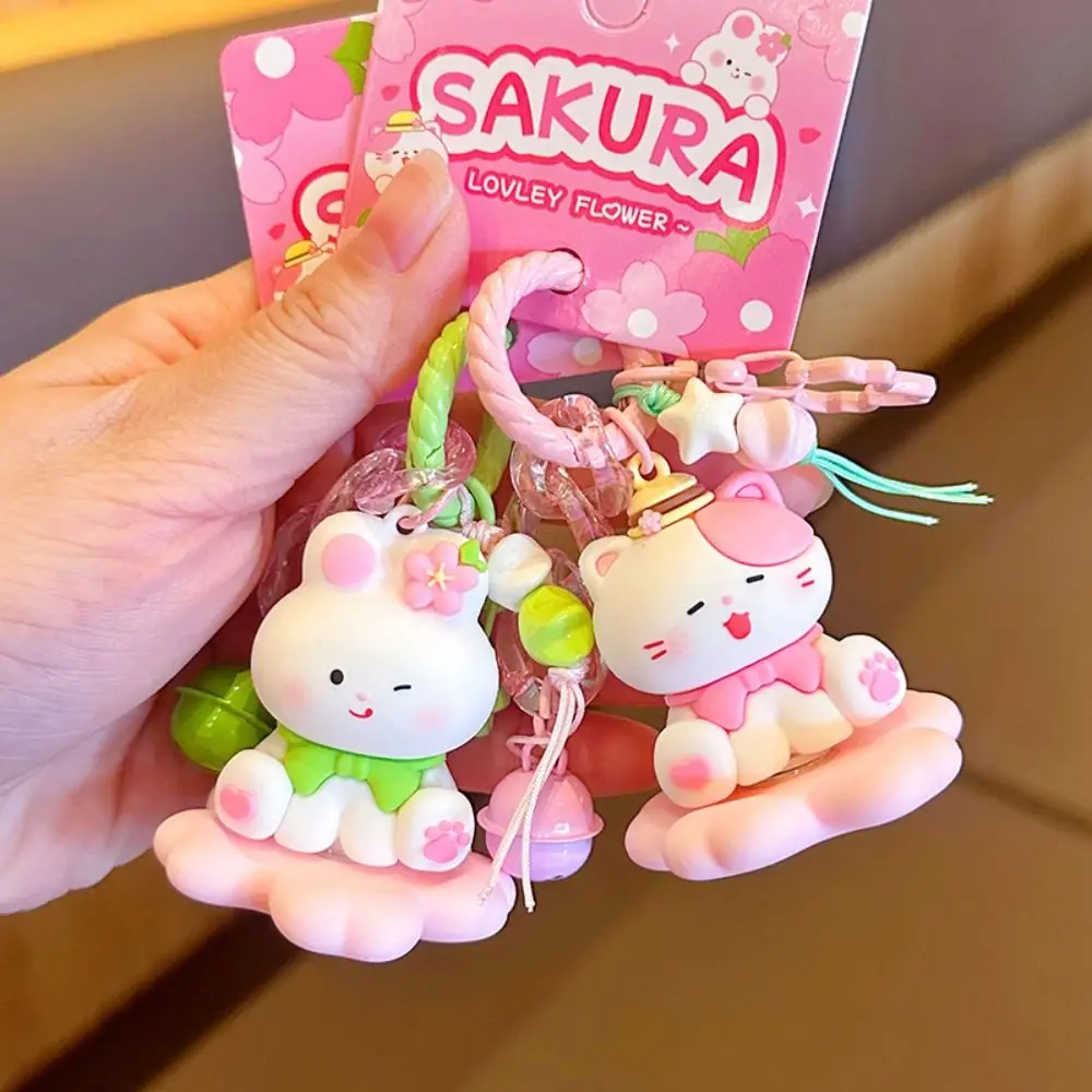 

Durable Decompression Cherry Blossom Cat Keychain Cartoon Sweet Bag Pendant Fun Rotating Base Couple Key Chain Friends