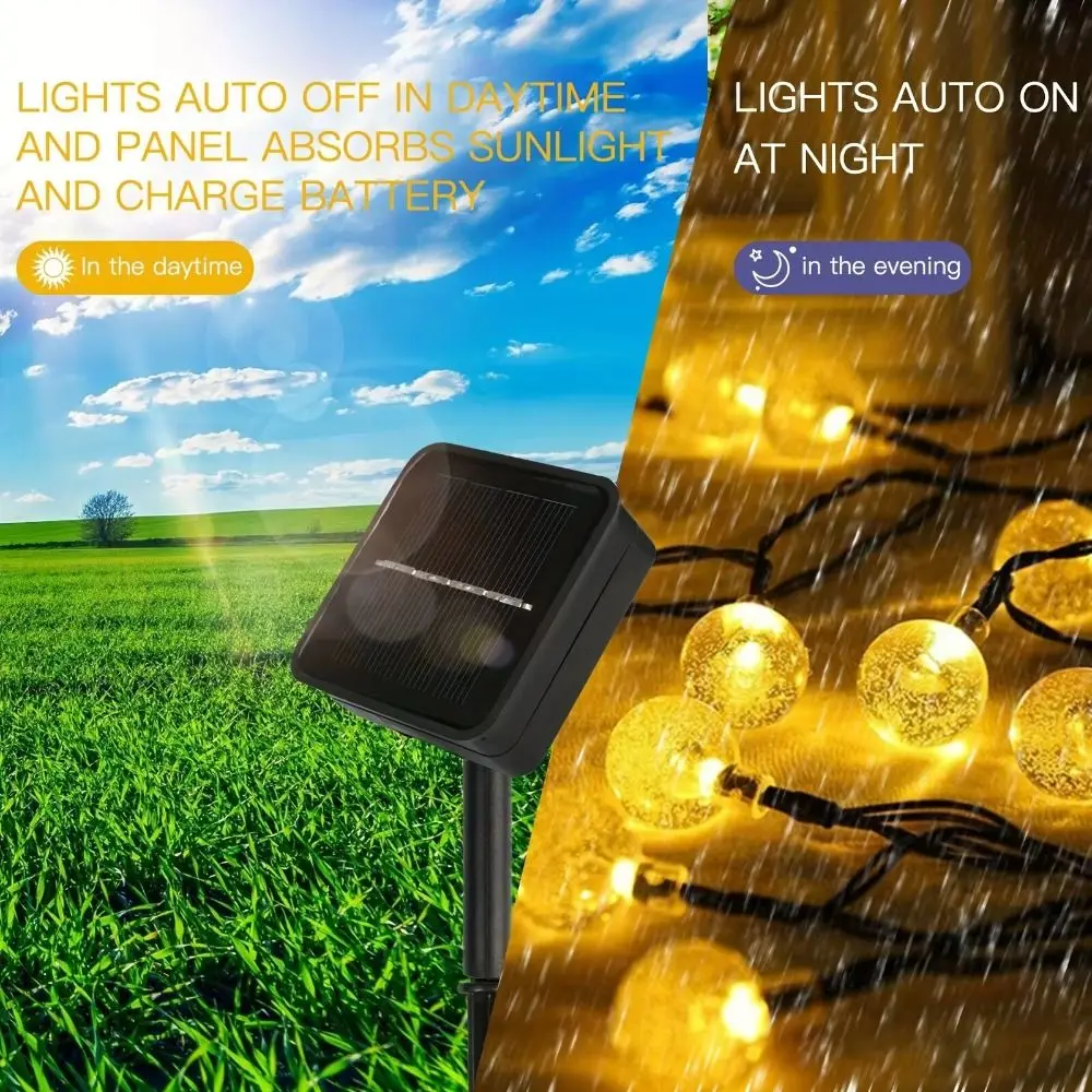 

200 LEDs Solar String Lights IP65 Waterproof 8 Lighting Modes LED Fairy Lights Crystal Globe Design 22M Length
