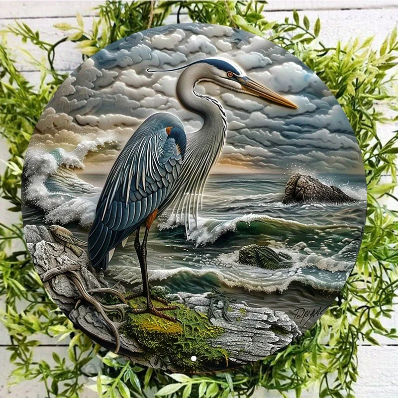 Blue Heron Aluminum Sign, Durable and UV-Resistant, Suitable for Door or Wall Decoration, HD Printing Art, Home Decor, 8x8 Inch