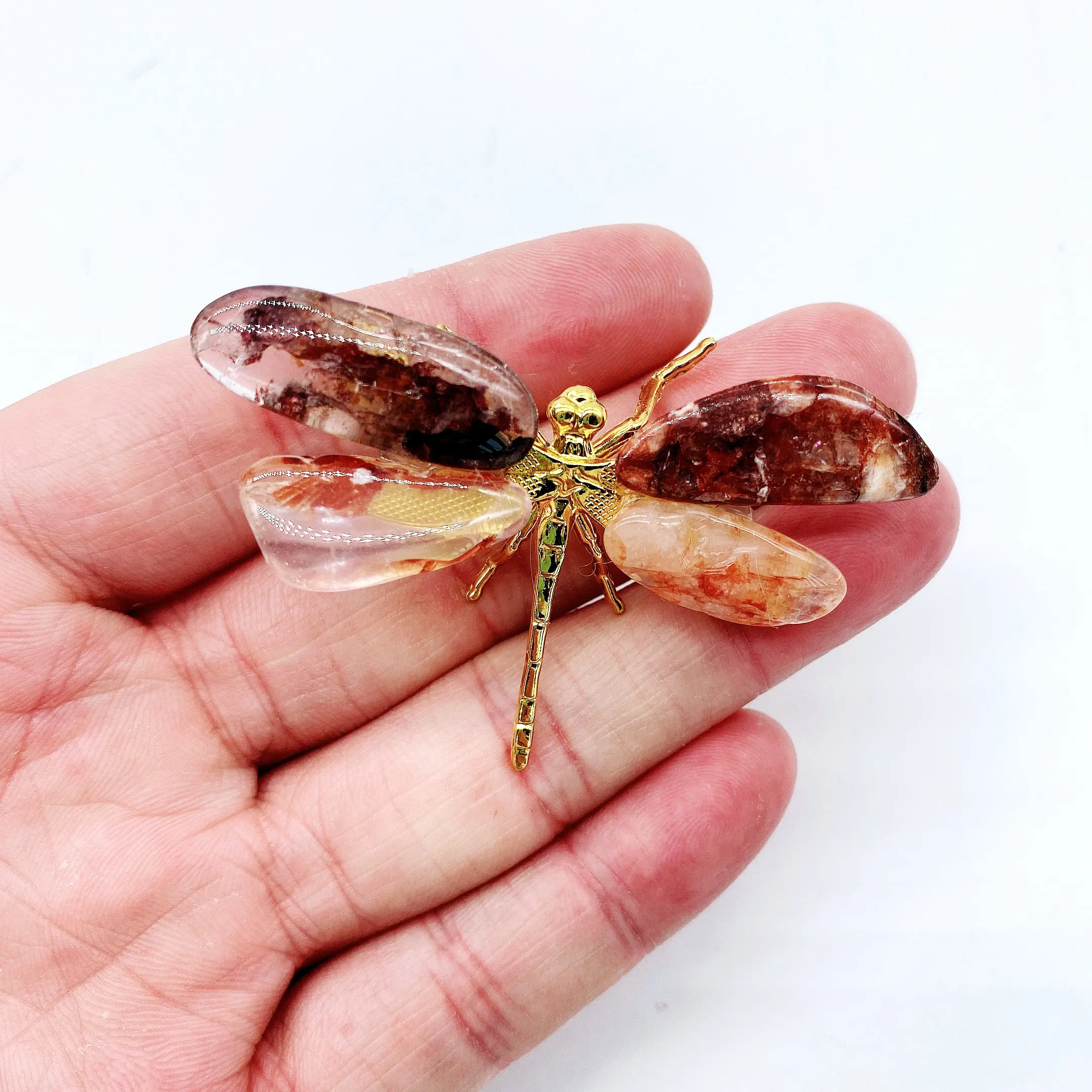 2pcs Natural fire quartz Energy Reiki stone dragonfly carving decoration Crystal Quartz Healing High Quality Gemstone For Gift