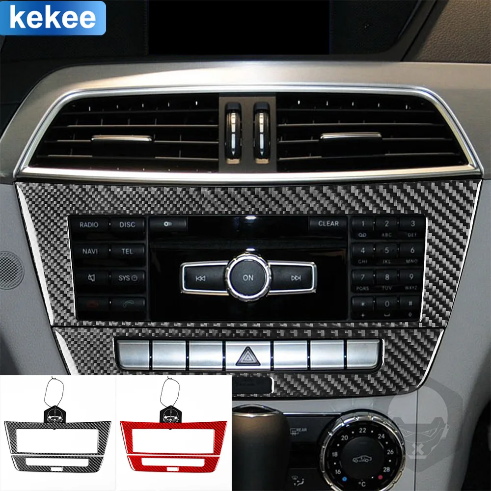 

For Mercedes Benz W204 C Class 2012 2013 2014 Radio Panel Kit Tuning Cover Real Carbon Fiber Sticker Car Interior Accessories