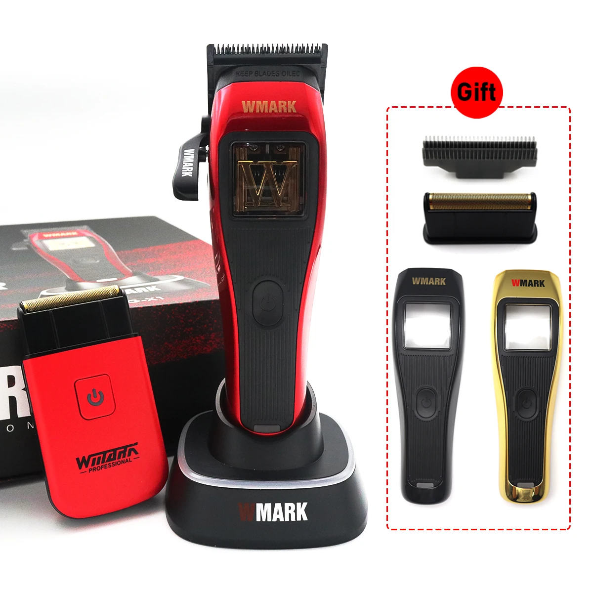 WMARK X1 7901 Professional Magnetic Motor Hair Clipper Kit Stainless Steel Titanium Plated Two Blade Hair Cutting Men's Razor