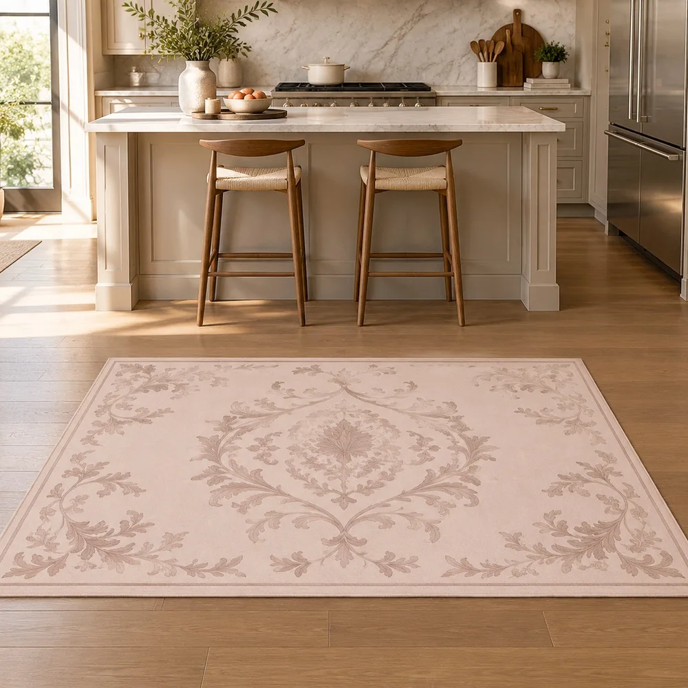 VIKAMA Floor Mat Blush Beige Fine Acanthus Sketch Vintage Style Foldable Reading Nook Walk In Closet Bathroom Hallway Room Decor