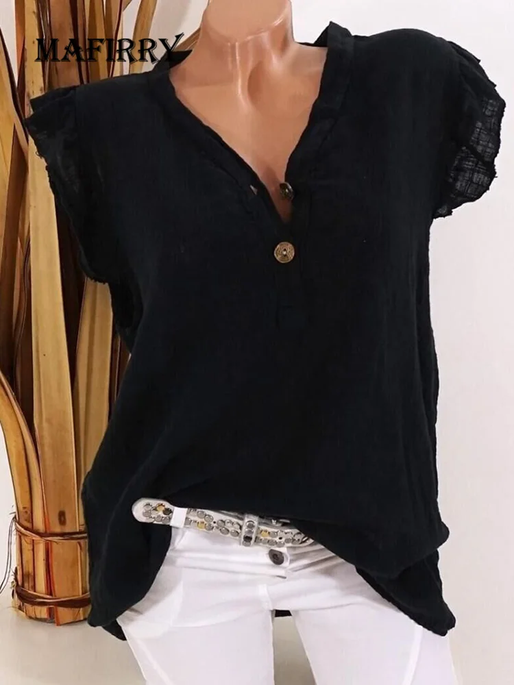 

Elegant Women Pullover Tops Casual Female Vintage Button Solid Sleeveless Blouse 2022 Summer Sleeveless Loose Patchwork Shirts