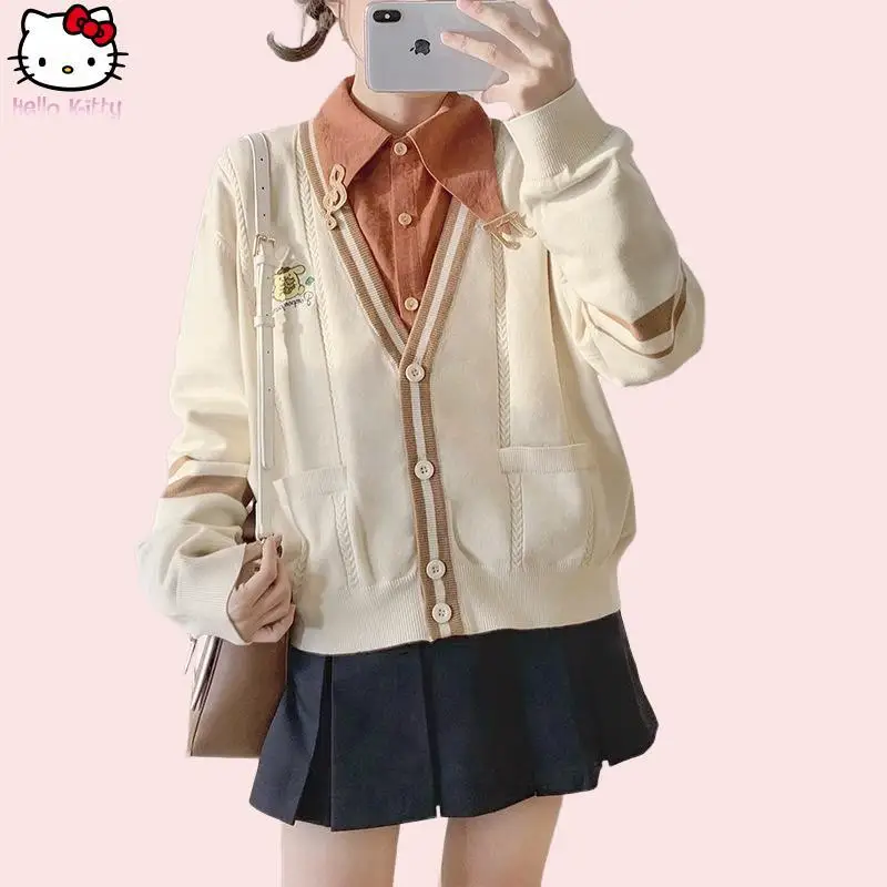 

Новый свитер Jk в студенческом стиле «Hello Kitty» для девочек Sanrio Kuromi Cinnamoroll, весна-осень, новый свободный милый кардиган в стиле аниме, свитер