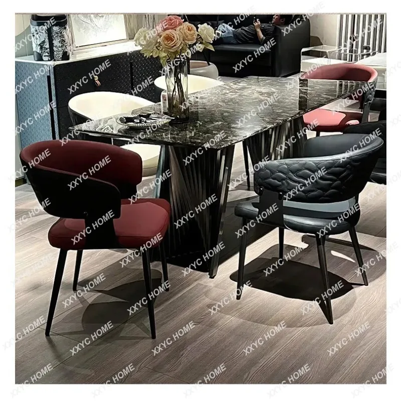 XXnatural marble dining table household platinum diamond light luxury high-end dining table minimalist high-end modern