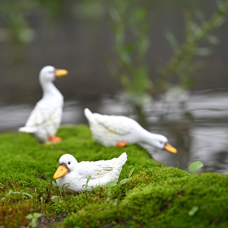 Mini White Duck Figurines Set Of 3 Realistic Animal Statues For Micro Landscape Bonsai Garden Pond Desktop Decor Cute Creative