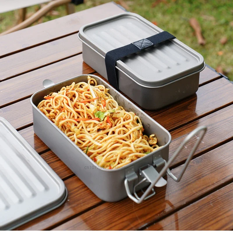 Outdoor Pure Titanium Square Lunch Box, Camping Sealed Lunch Box, No Leakage Portable Rice and Instant Noodle Meal Box