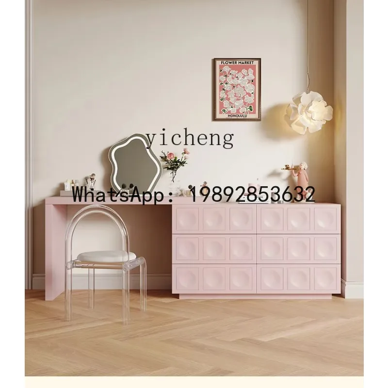 X4   Black Solid Wood Dressing Table and Chest of Drawers Integrated Small Apartment Bedroom Makeup Table Bedside Cabinet