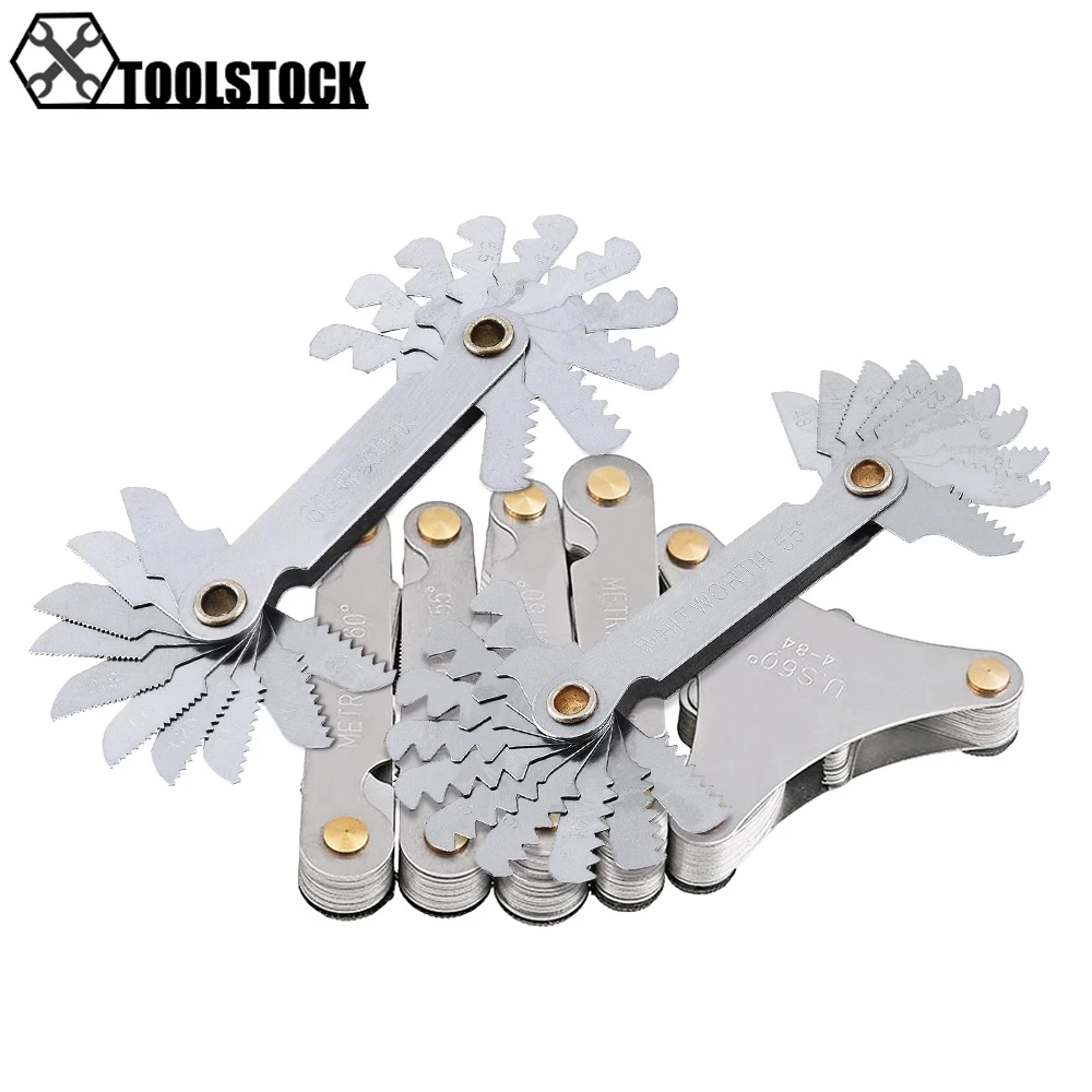 55-60 Degree Stainless Steel Screw Gauge Metric Iinch Screw Thread Pitch Gauge Blade Gage Pitch Folding Measuring Gauging  Tool