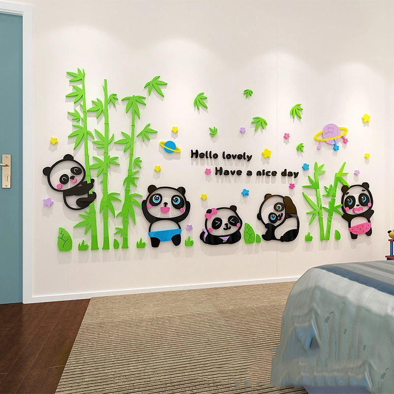 Imagem -03 - Desenhos Animados National Treasure Wall Sticker 3d Tridimensional Panda Acrílico Personalizado Quarto de Criança Fundo de Cabeceira Quarto