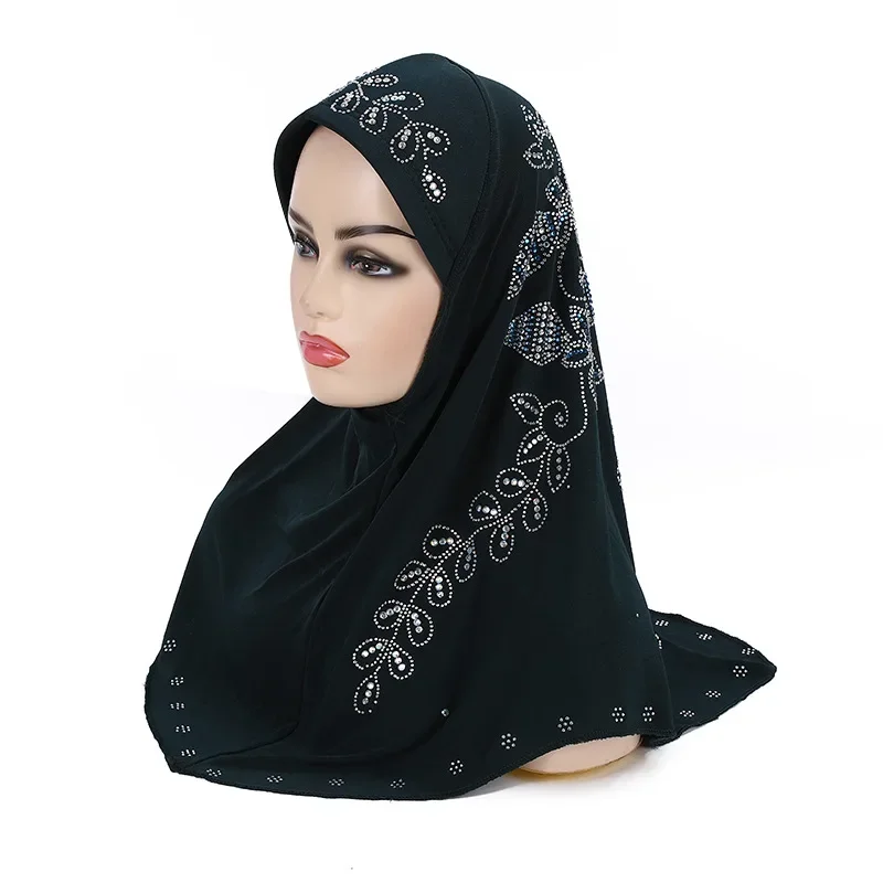 

2024 Rhinestone Arab Muslim Hijab Cap Lightweight Hijab Pre-Tied Muslim Head Wrap for Women and Girls