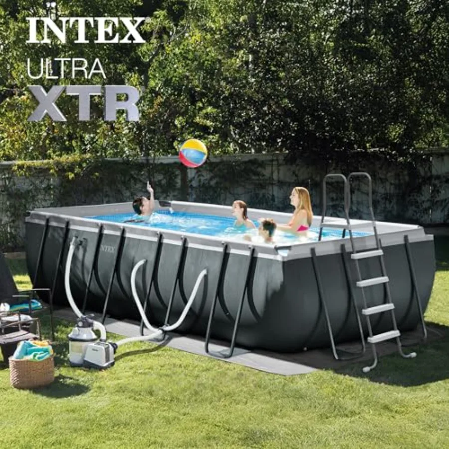 Above Ground Swimming Pool Set for backyard use, steel and PVC material, blue color, includes sand filter pump and inflatable l
