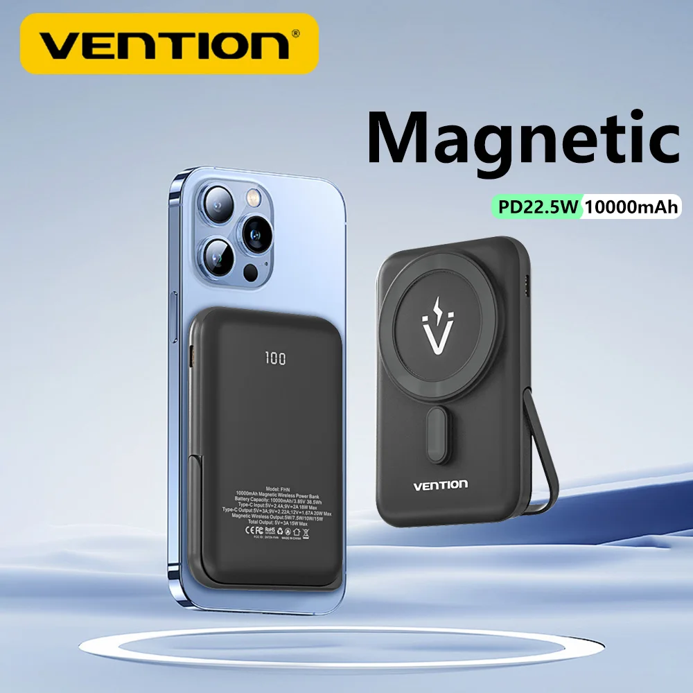 

Vention 10000mAh Power Bank Magnetic Portable PD 20W Wireless Fast Charging PowerBanks Auxiliary Battery for iPhone for MagSafe