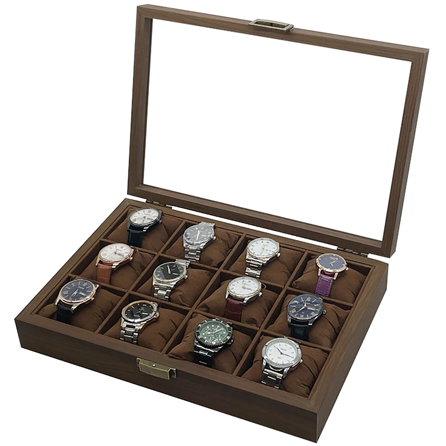 

12 Slot Men's Premium Watch Box, Watch Display Box, Glass Top,Leather Display Storage Collection Organizer with Removable Pillow