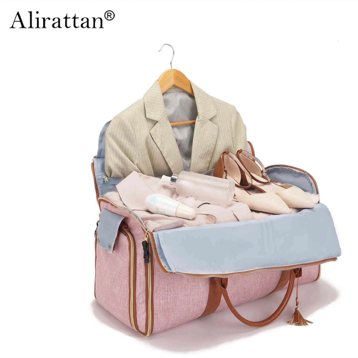 

Alirattan 2026 New Convenient Travel Portable Clothing Bag Large PU Leather Canvas Luggage Bag For Women