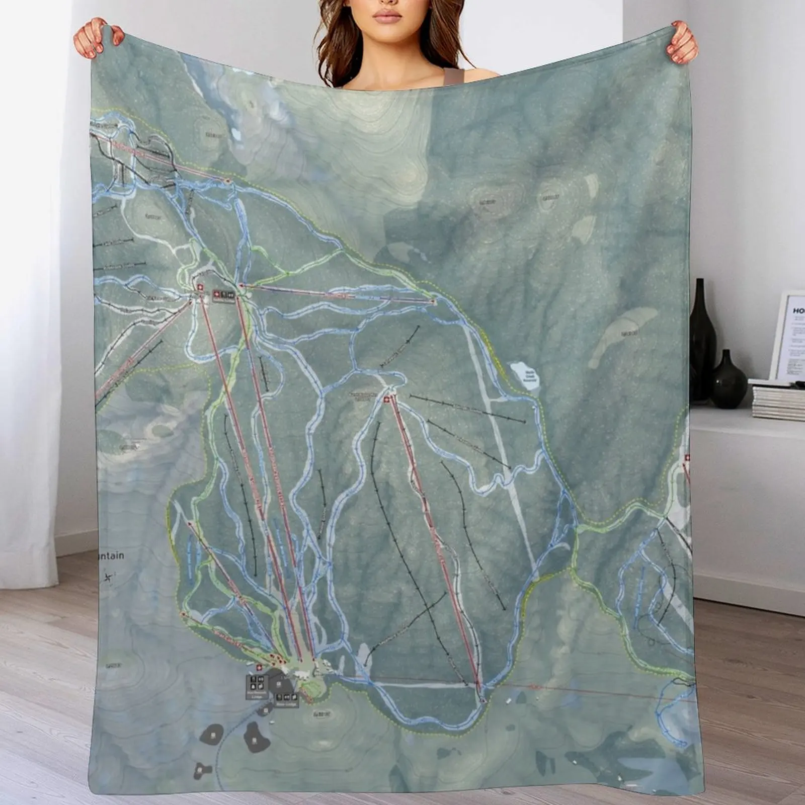 

Gore Mountain Resort Trail Map Throw Blanket Travel Size Cozy Blanket for Plane Train