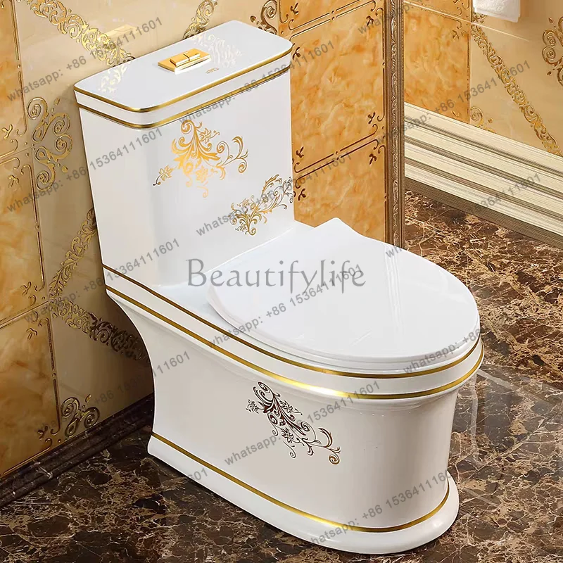 European personalized golden flush toilet with large pipe diameter deodorant ceramic household toilet