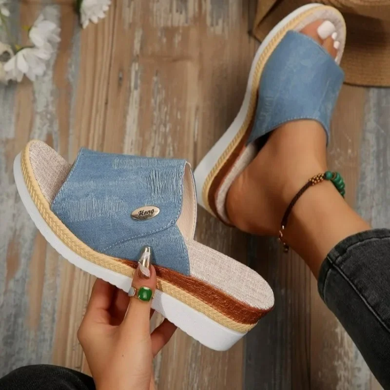 

2025 Women's High Heels Slippers New Summer Beach Platform Wedge Sandals Female Fashion Outdoor Ladies Slides Sandalias Mujer