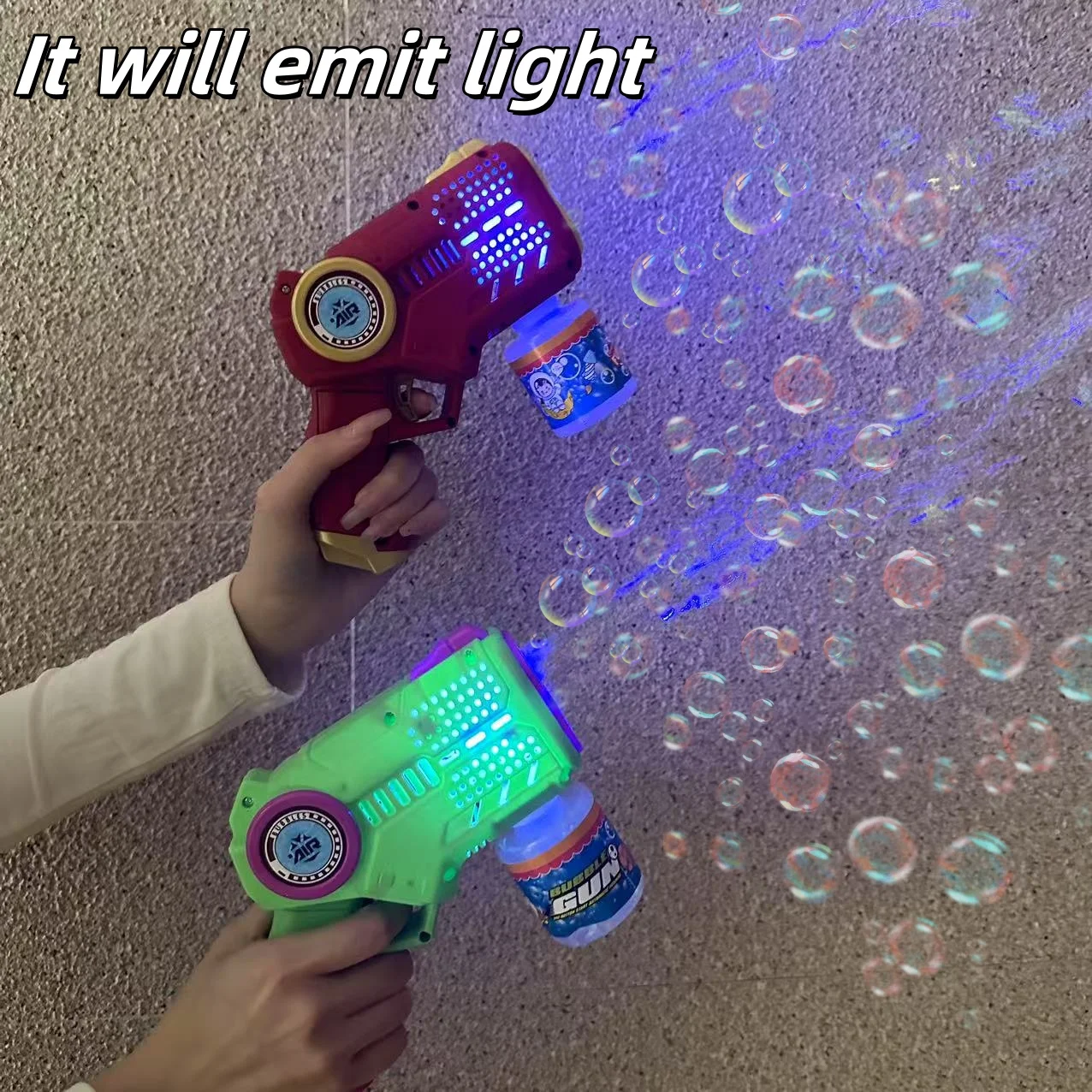 Bubble Gun Toy, Handheld Electric Outdoor Luminous Bubble Blower，with Bubble Liquid, Outdoor Summer Sports, Wedding Party