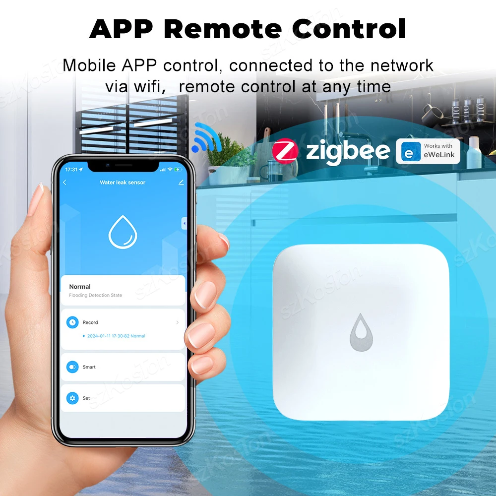 Ewelink APP ZigBee3.0 Detector de vazamento de água Sensor de vazamento de água sem fio para monitoramento de transbordamento doméstico funciona com assistente doméstico