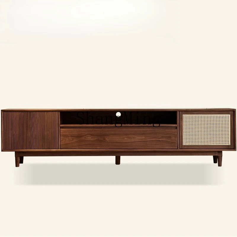 

ZYY black walnut TV cabinet coffee table combination retro solid wood living room storage cabinet