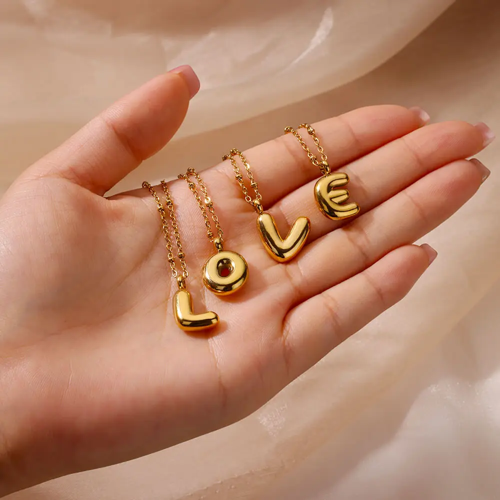Stainless Steel Initial Letter Necklaces For Women Gold Color Alphabet Pendant Necklace Waterproof Aesthetic Jewelry Accessories
