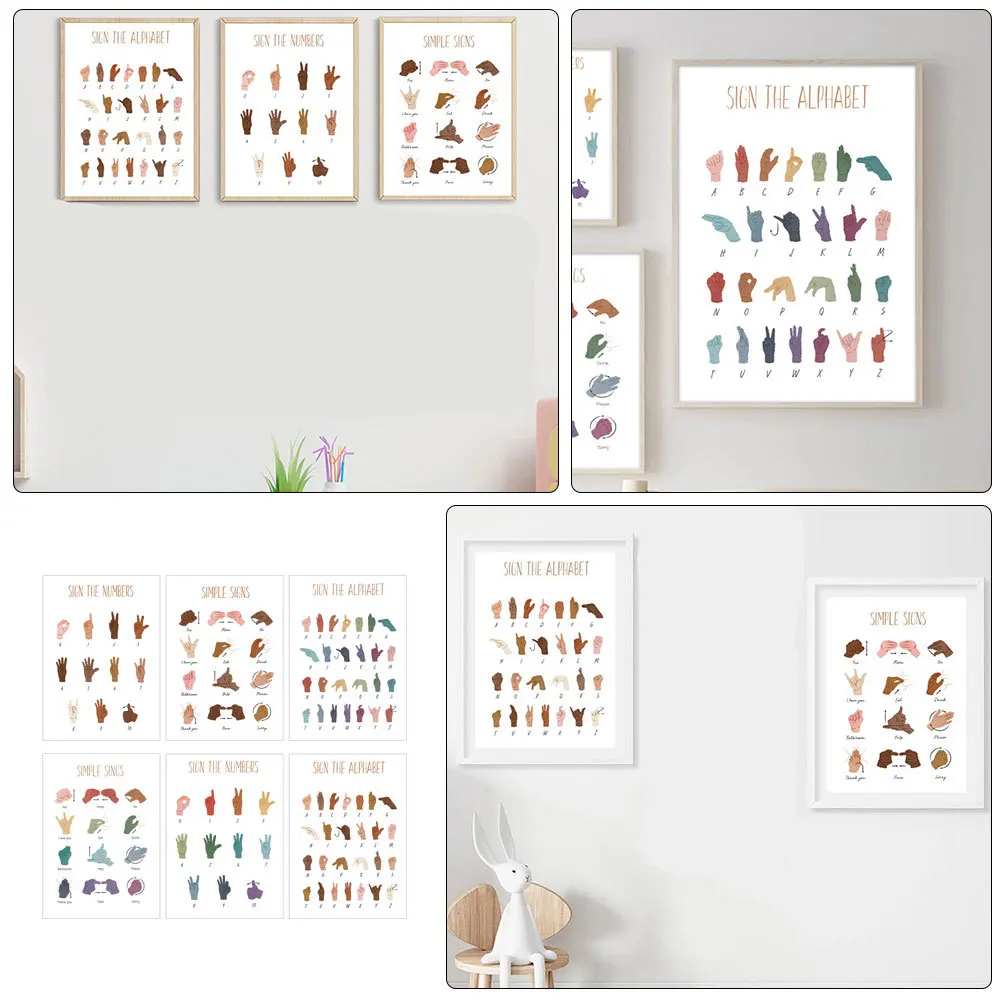 6 قطعة ملصقات تعليمية لغة الإشارة مخططات الأبجدية القماشية لتزيين جدران الفصول الدراسية ملصق لغة الإشارة #6
