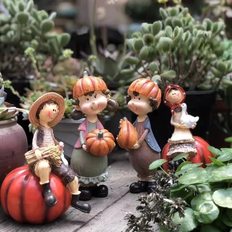 Country Boy Girl Fairy Garden Statue Whimsical Elf Figurine for Yard Decor Farmhouse Potted Ornament Rustic Home Garden Accent