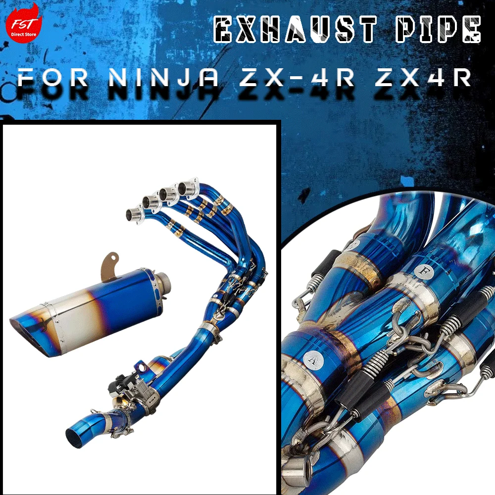 Full Titanium Blue Burnt Exhaust System for Motorcycle Modification, Fits NINJA ZX-4R ZX4R