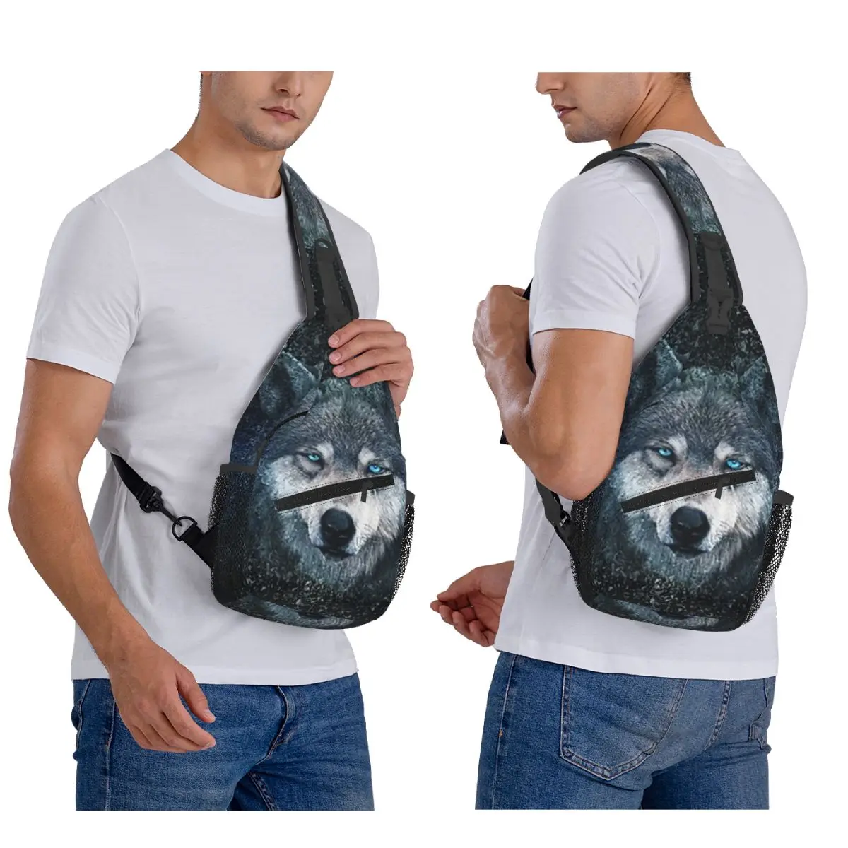 

Wolf Chest Bag Men Sling Crossbody Backpack Chest Bag Travel Hiking Daypack Shoulder Bag