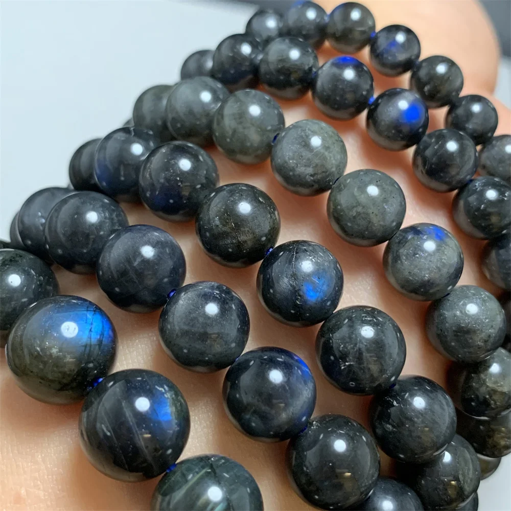 Natural Black Body Labradorite Bracelets for Women 10.4MM Blue Light Cat Eye Labradorite Beads Healing Gifts Stretch Bracelets