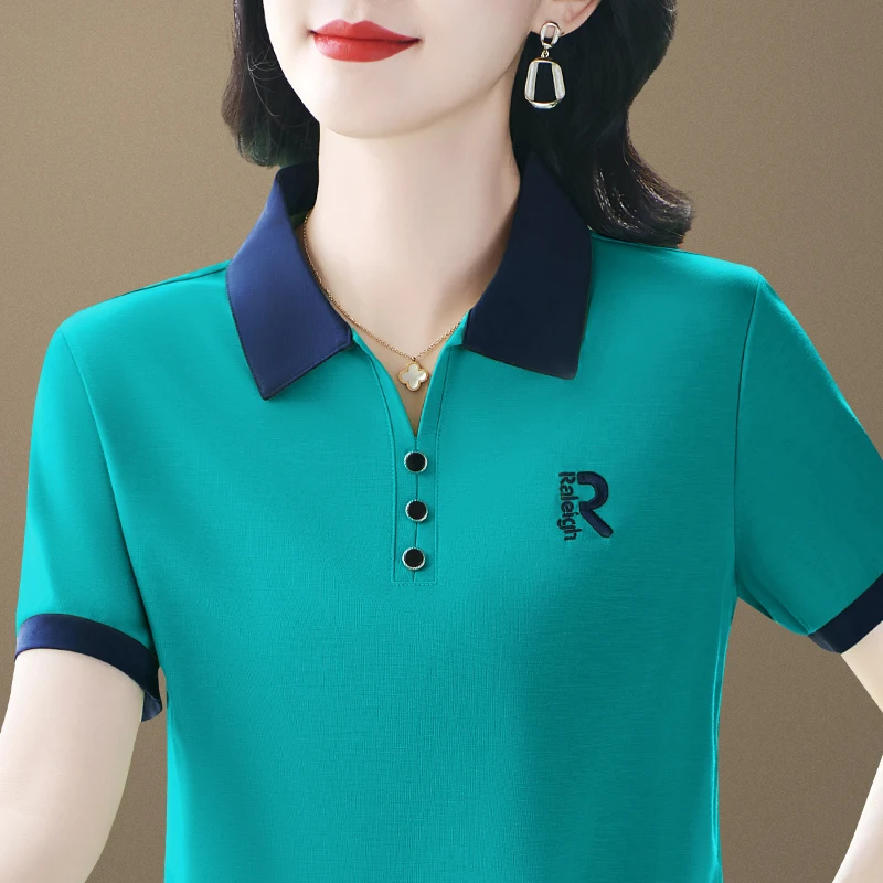 

Young Mom Summer Sportswear Set Sli 2025 New Mid-Aged Women's Turn-down Collar ort Sve T-irt Two-piece Set