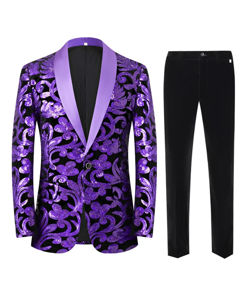 Temperament Men's big floral sequin jacquard tuxedo stage performance suit. Delicate Homecoming Gowns Party Gowns prom dresses