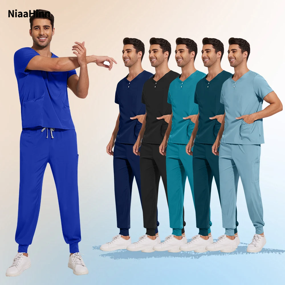 Niaahinn Scrub Jogger Set Men Wholesale Doctor Nurse Uniform Lab Dustproog Workwear Pet Vet Suit Men Medical Clothes Uniform Set