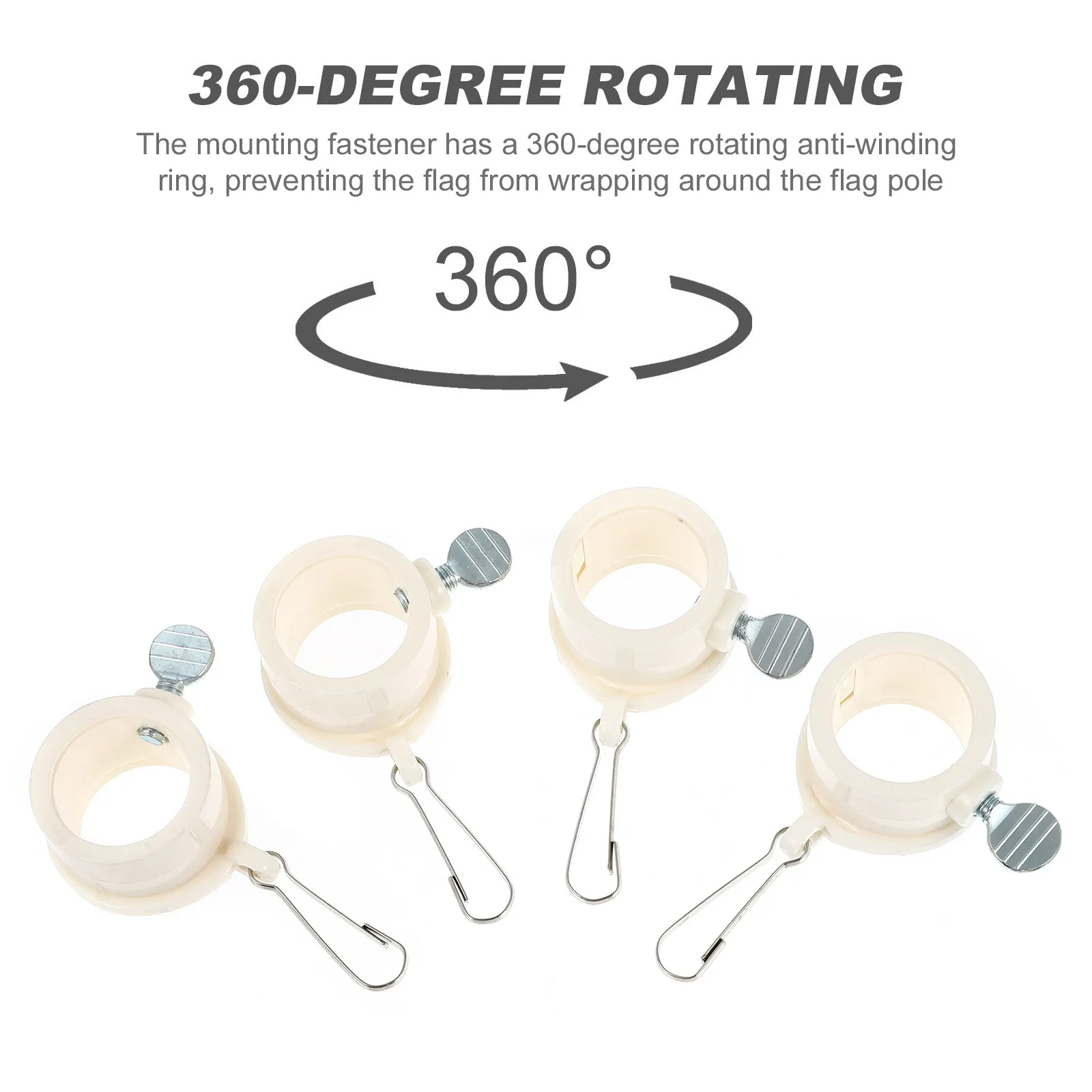 Flag Pole Rings 4Pcs 1 Inch with Metal Clips 360 Degree Rotating Anti Tangle Mounts for Garden Flagpoles