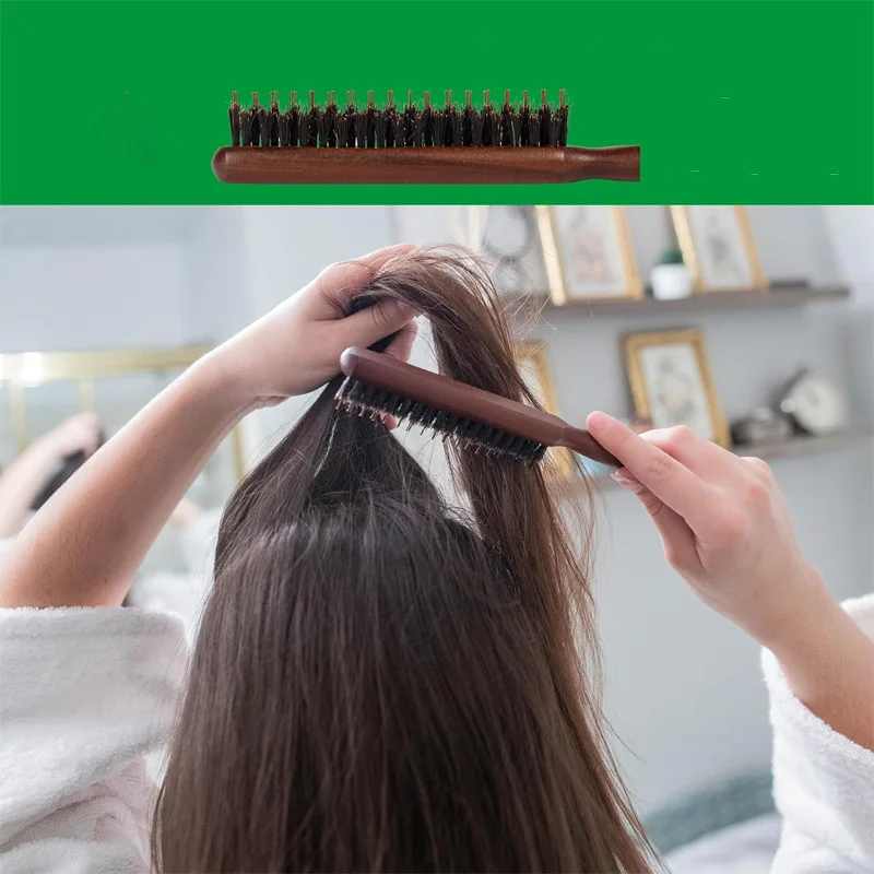2Pcs Professional Hair Styling Brush Set Boar Bristle Teasing Brush Double-Sided Edge Control Comb Detangling Salon Hairstyling view 5
