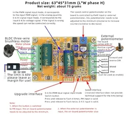 DC6.5-50V 380W BLDC Three Phase DC Brushless Motor Controller PWM Without Hall Sensor Hall Motor Control Driver Board