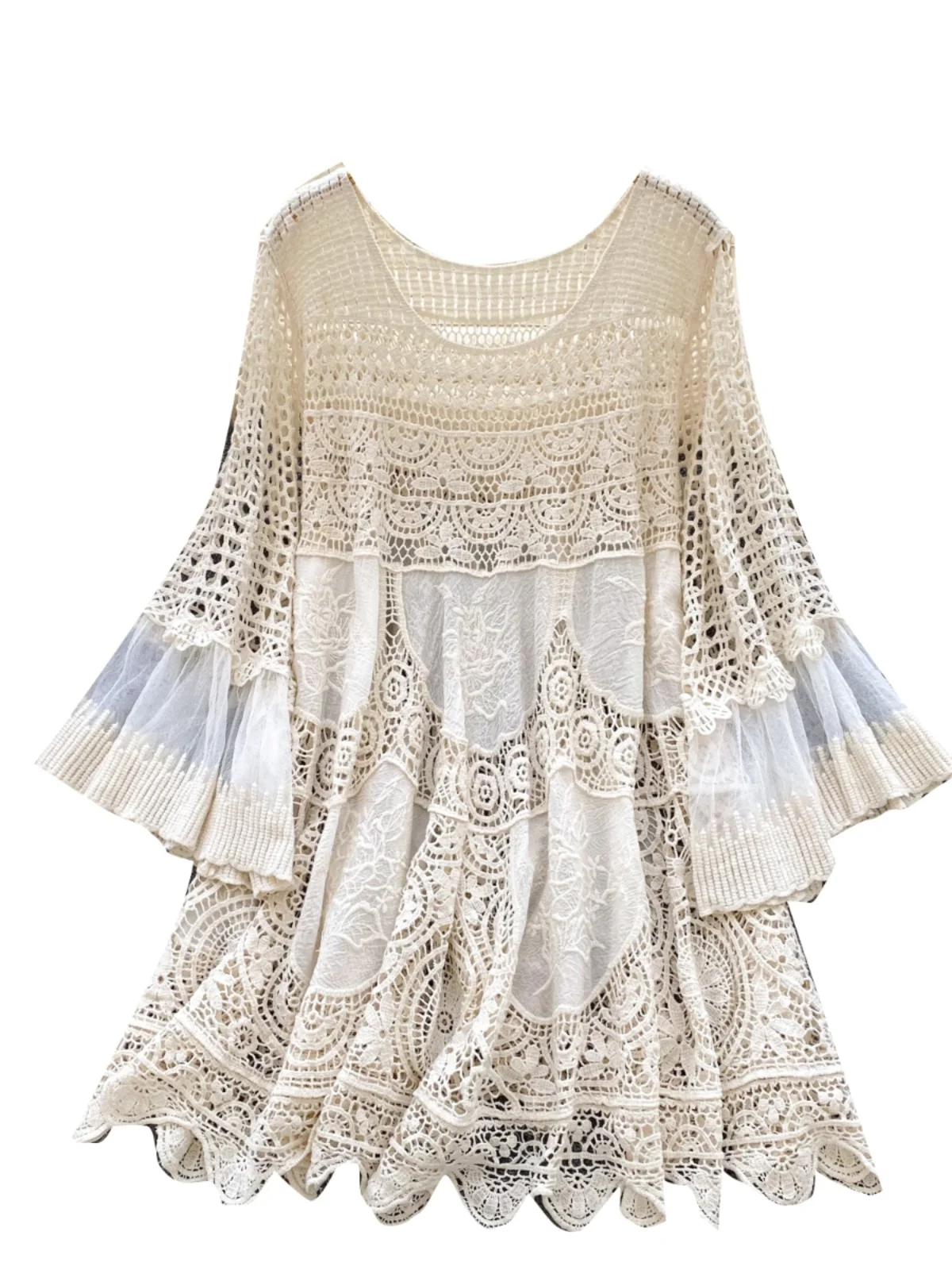 

flare sleeve women pullovers summer crochet tops