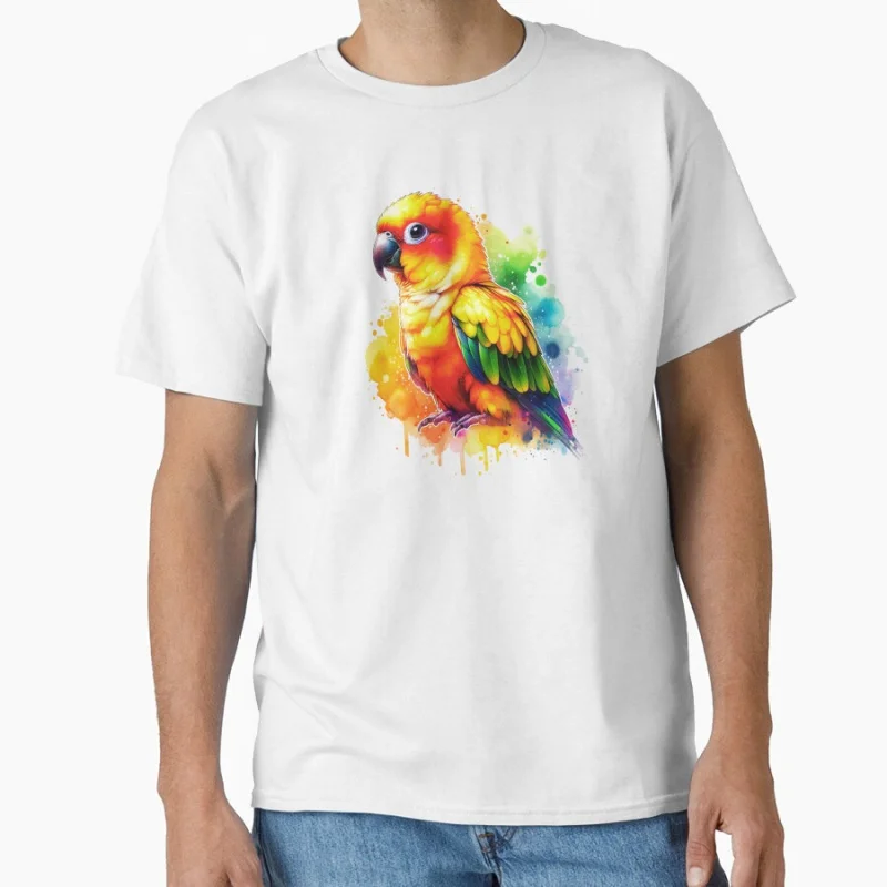 

Watercolor Sun Conure Bird 1126 Funny Pet birds lover Gift T shirt for man Large size Tops Funny parrot Graphic Printed clothes