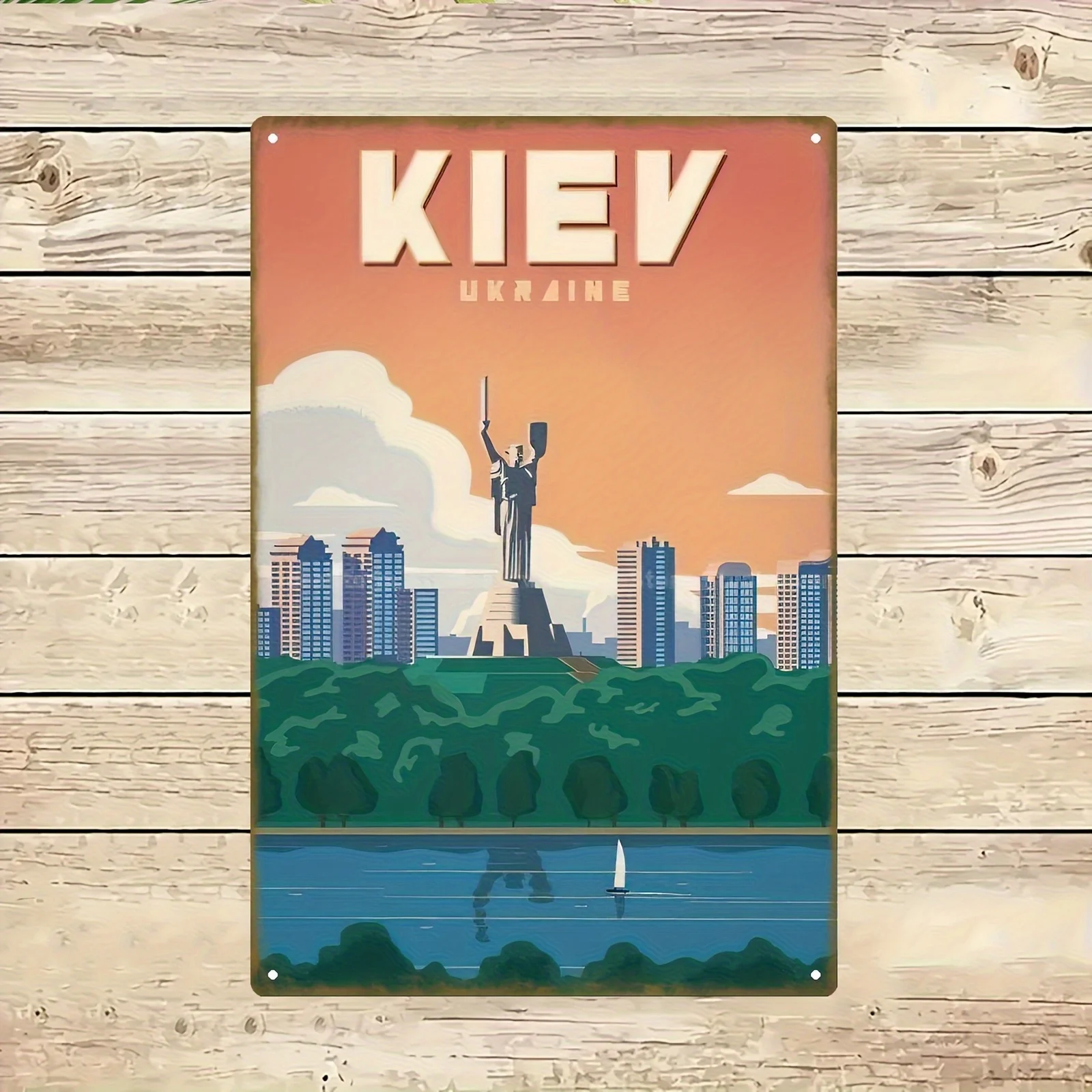 - Vintage Kiev, Ukraine Metal Wall Art - /30x20cm Iconic Cityscape with Landmarks, Retro Farmhouse Decor for Home, Garden, Bar,