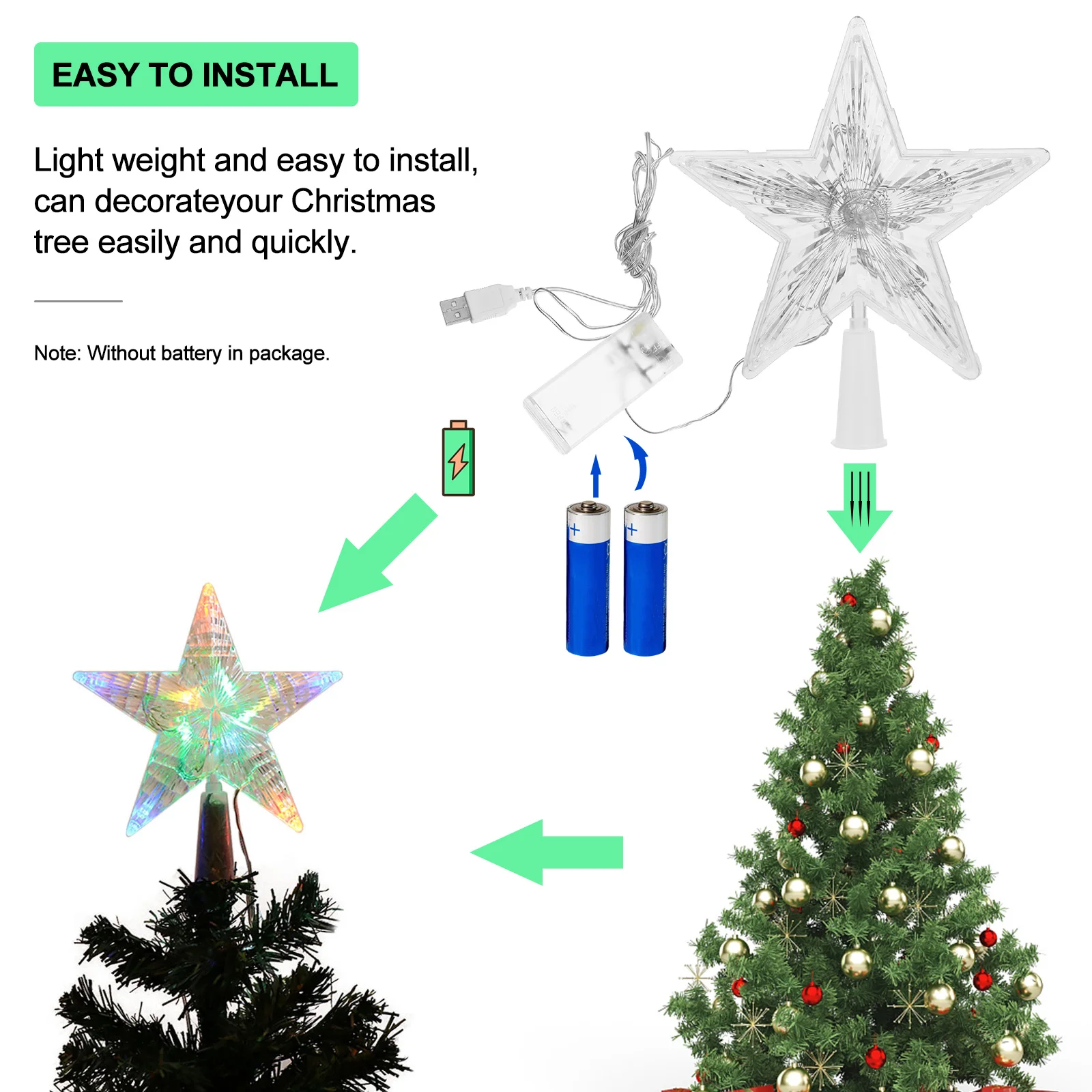 

1 pc Led Tree Topper -Pointed Night Light White Lightweight Christmas Decoration Decorative Tree Adornment Chic Treetop