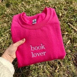 Book Lover's Letters Embroidered Crewneck Sweatshirts Autumn Long Sleeve Loose Thick Warm Tops Unisex Casual Cotton Pullover