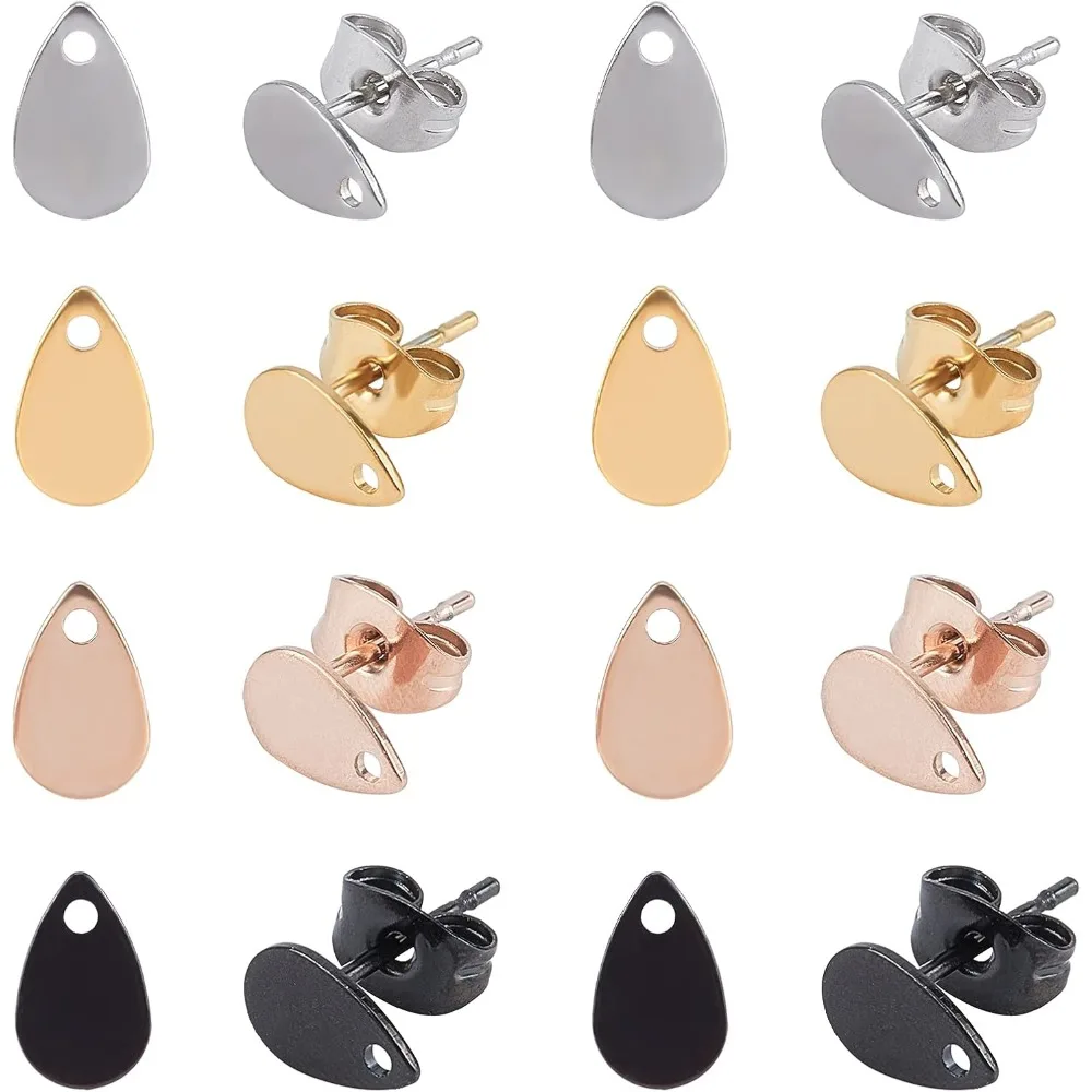 

About 32pcs 4 Colors Teardrop Hypoallergenic Stud Earring with Backs 0.7mm Pin Stainless Steel with Hole