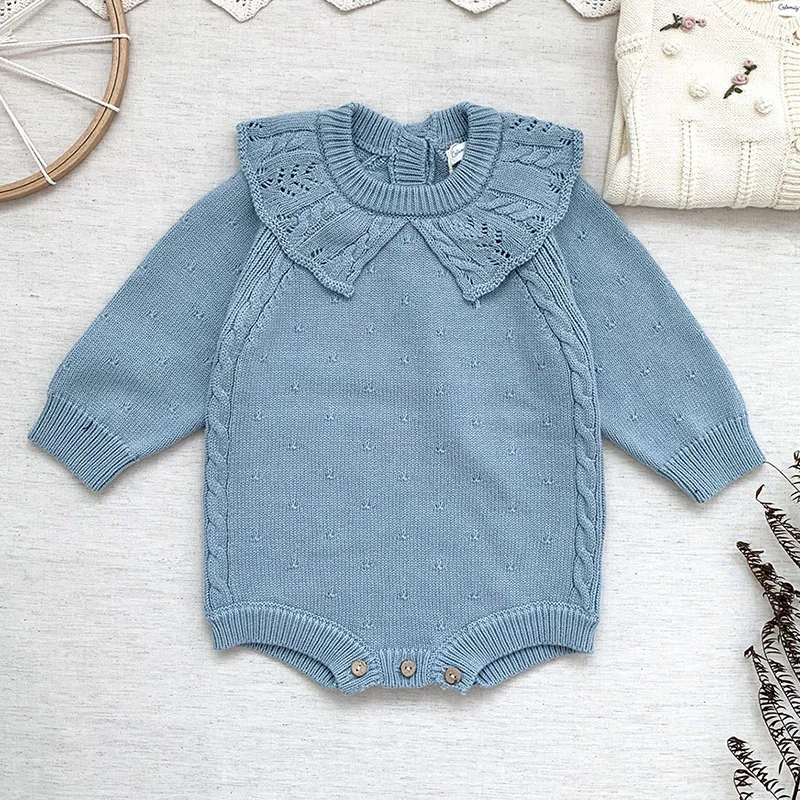 Cute Newborn Autumn Baby Girls Long Sleeve Pure Color Knit Rompers Children Jumpsuit Infant Kids Baby Girls Clothes Rompers