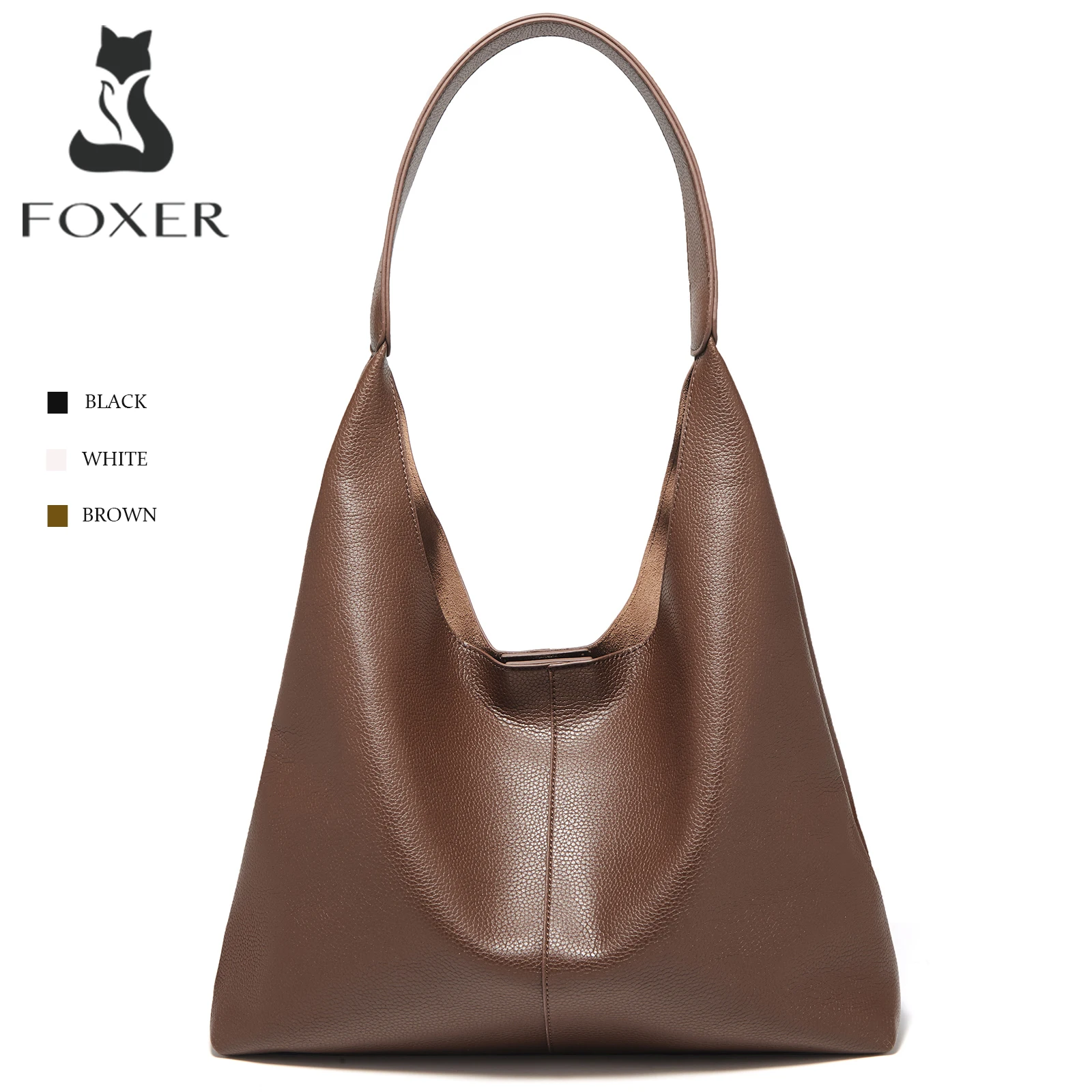 FOXER Brand Split Leather Women's Shoulder Tote Bag 2026 New Casual Handbag Large Capacity Office Underarm Purse