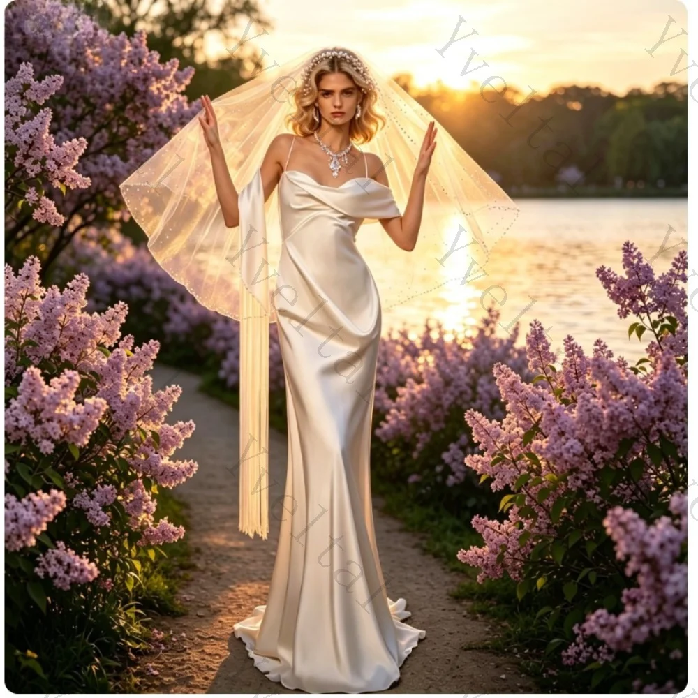 Customized Graceful Dignified Temperament White Princess Wedding Dresses Charming Mermaid Spaghetti Straps Backless  Bridal Gown
