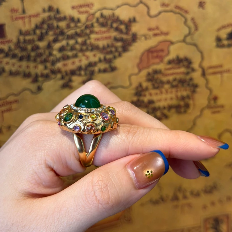 

Large Green Glazed Rings Vintage Colorful Natural Stone Beads 2026 Jewelry Luxury Retro Gold Plated Accessories Party Art Decos