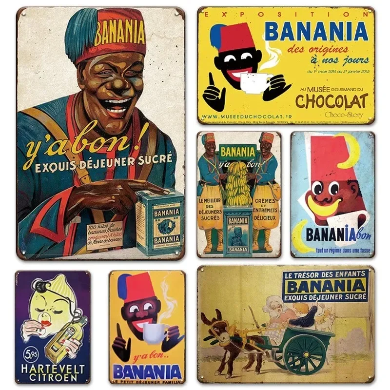 Metal Tin Signs BANANIA Hot Drink Vintage Metal Posters Food Funny Tin Painting Plaque Art Wall Decor Club Bar