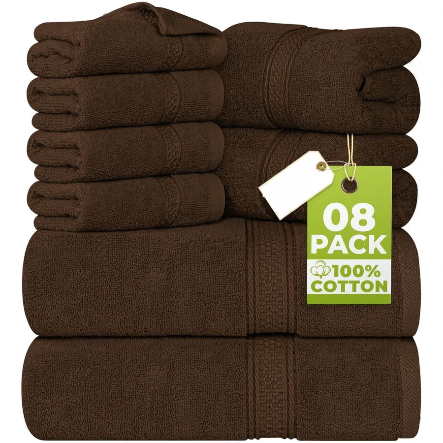 

8Piece Premium Towel Set, 2 Bath Towels, 2 Hand Towels, and 4 Wash Cloths, 600 GSM 100 Ring Spun Cotton Highly Absorbent Towels